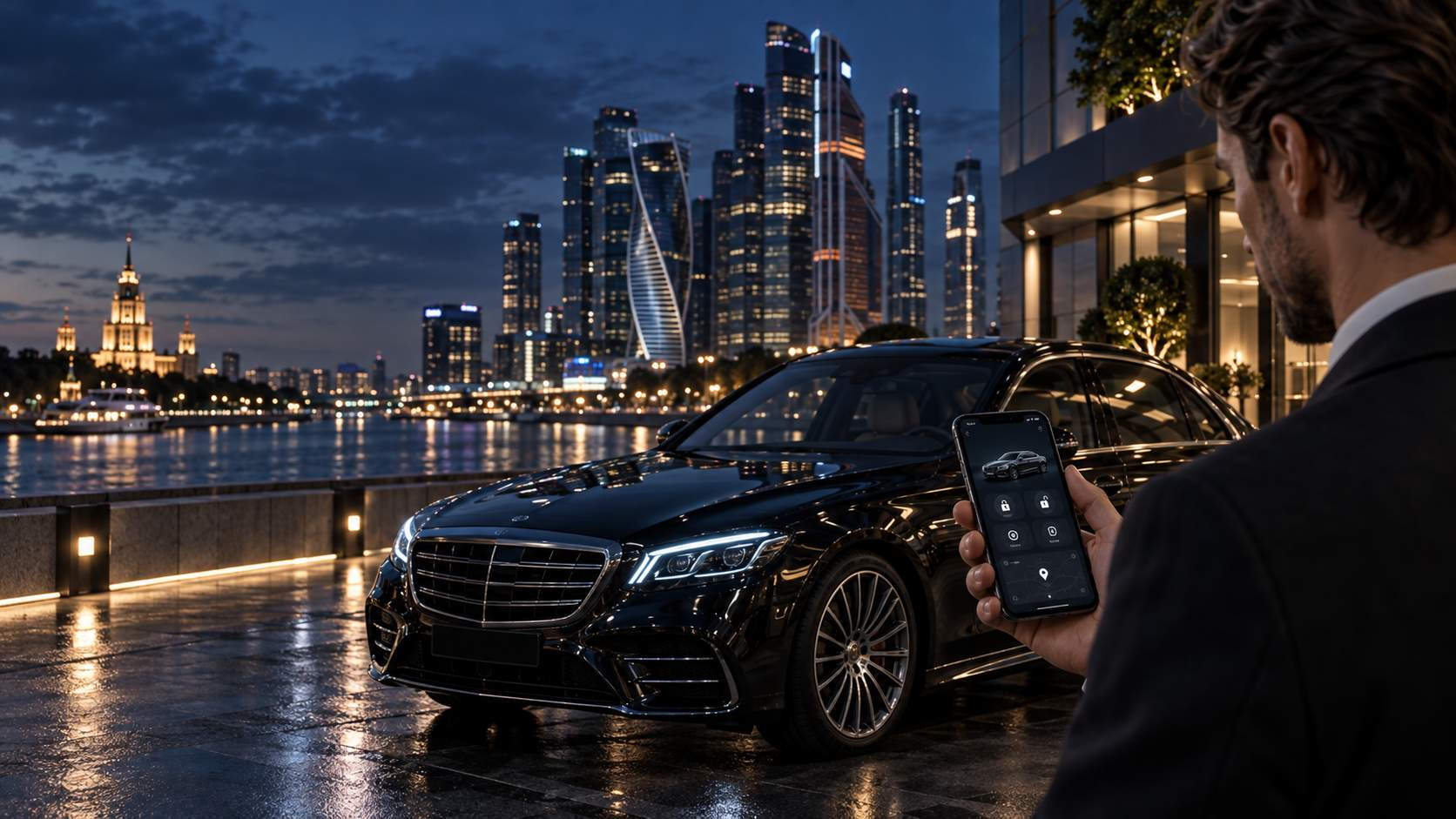 Mercedes в Москве и смартфон с интерфейсом connected car